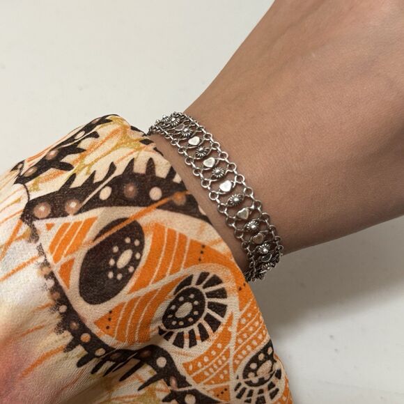 Vintage Sterling Heart Pattern Bracelet - Picture 1 of 5